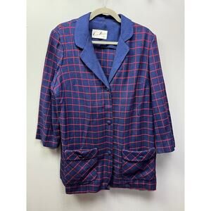 Vintage Herman Marcus Jacket Womens large red/Blue plaid jacket button‎ front